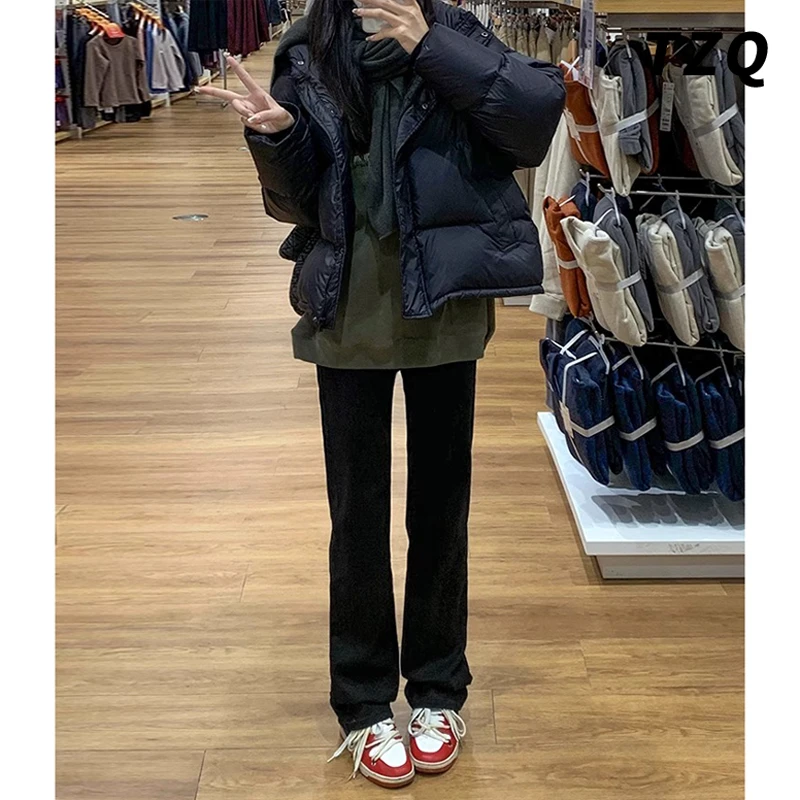 高腰直筒牛仔裤女秋冬2024新款黑色窄版阔腿裤小个子显瘦烟管裤子