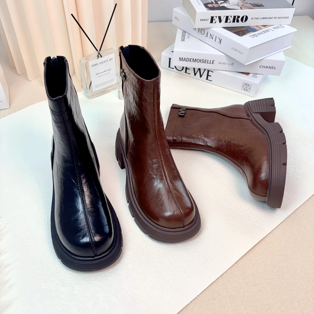 【朵苮品牌】厚底短靴女2024年新款时尚复古风马丁靴防滑短筒靴361