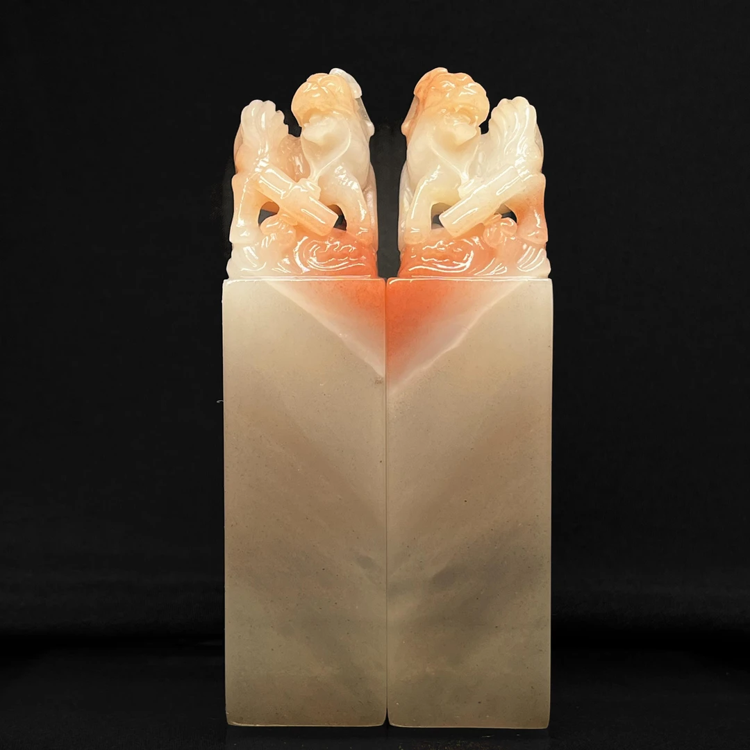 一心印社精品篆刻 天然老挝麒麟对章2.5*2.5*10.7CM 名章手工篆刻