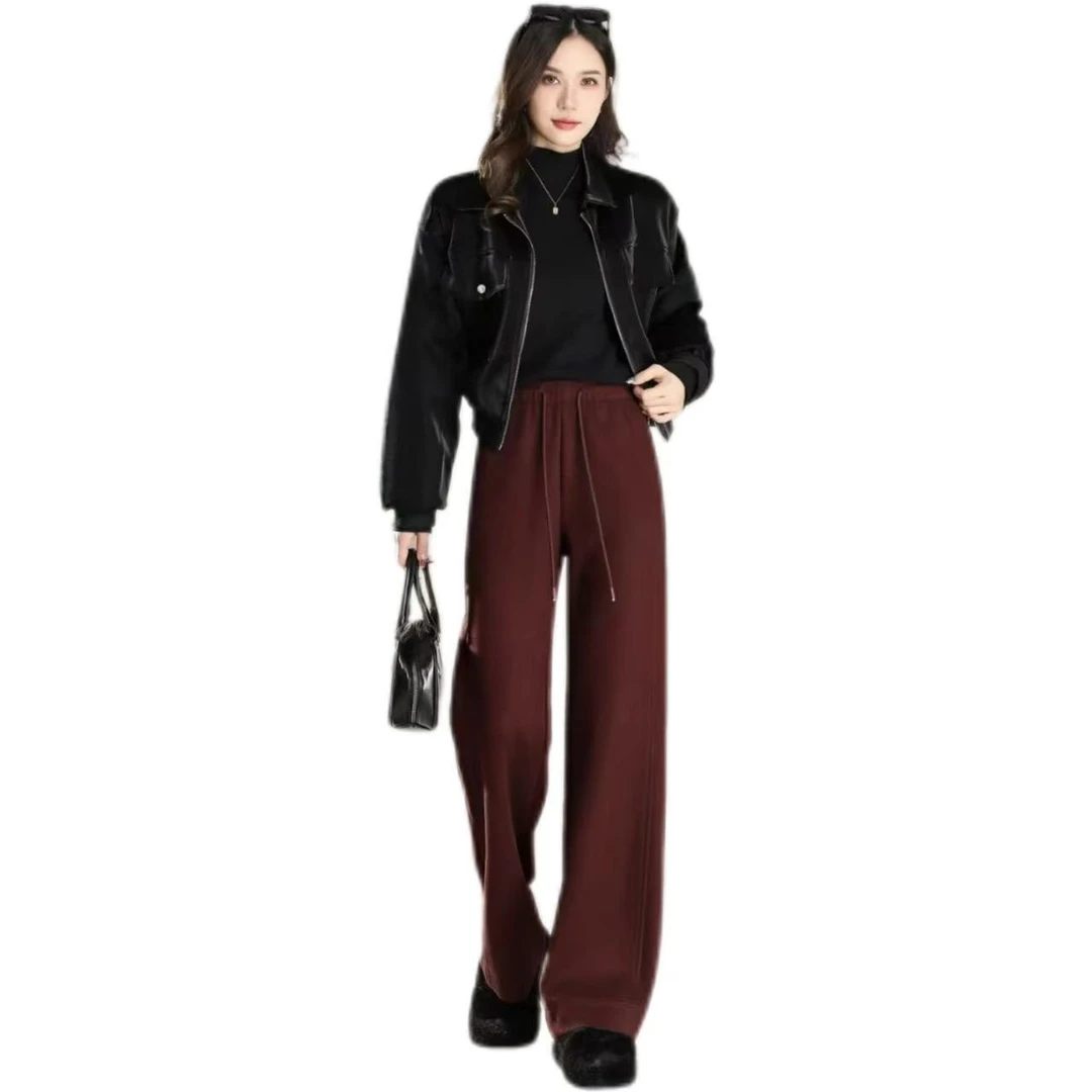 秋冬季加厚新款中腰显瘦直筒休闲裤