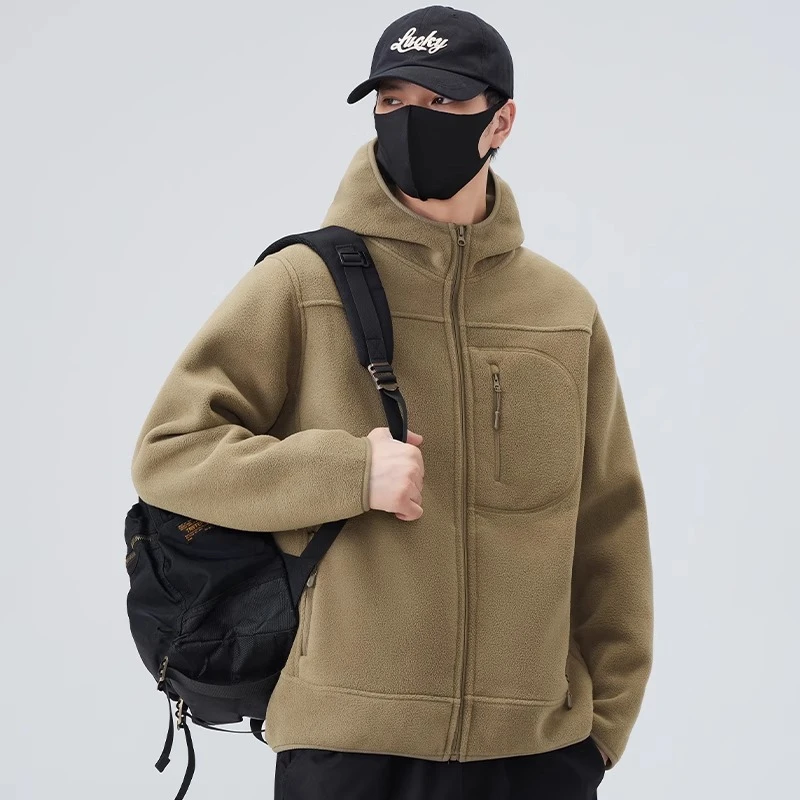 摇粒绒连帽外套男士秋冬季2025新款潮流百搭加厚男款夹克爆款男装