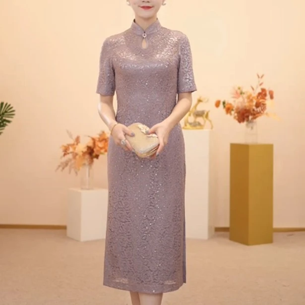 新中式改良旗袍优雅气质喜婆婆敬酒服参加聚会婚宴连衣裙年轻版