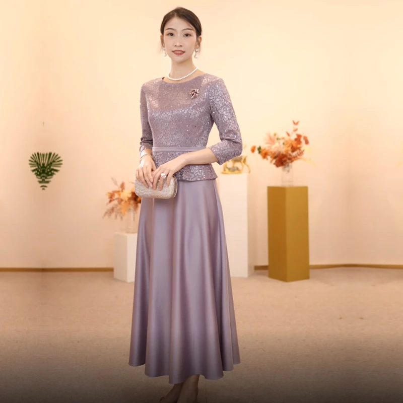 圆领高贵气质时尚显瘦秋季婚宴喜妈妈优雅礼服喜婆婆敬酒服宴会装