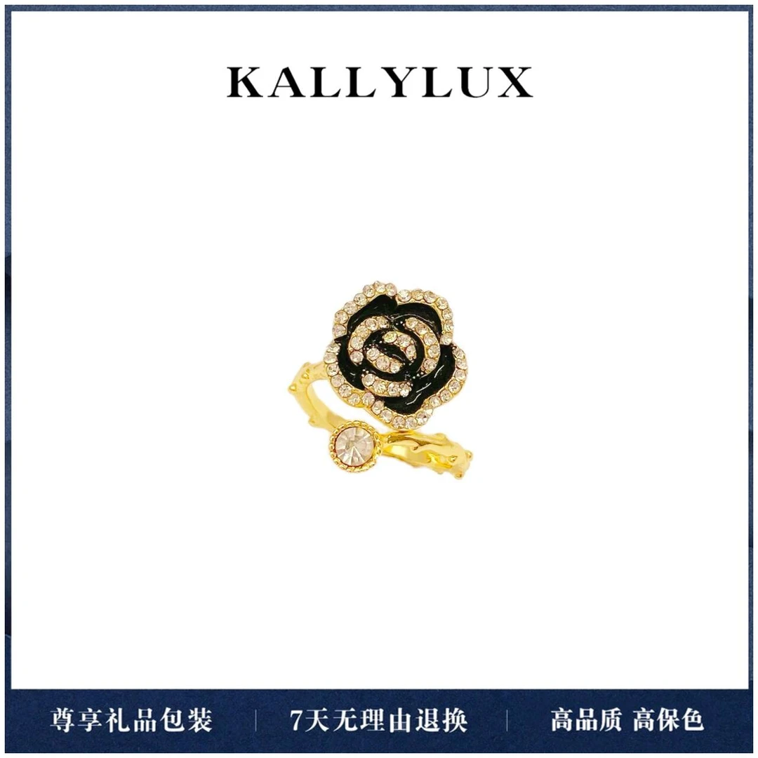 铜合金合成锆石戒指 JZ-924【山茶花夜曲】法式小众气质时尚戒指女