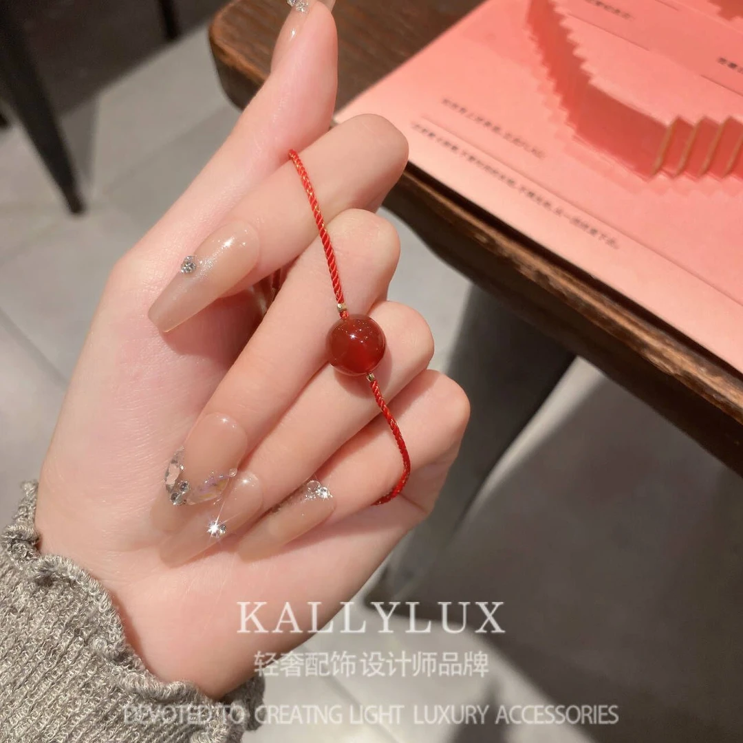 非金属玻璃手链 SL-1861【思萁】手工编织简约手链女时尚小众红色款