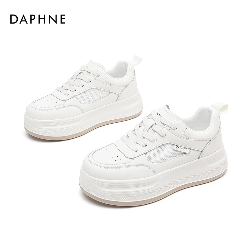 Daphne/达芙妮2025夏季镂空百搭休闲鞋时尚厚底潮流ins系带小白鞋