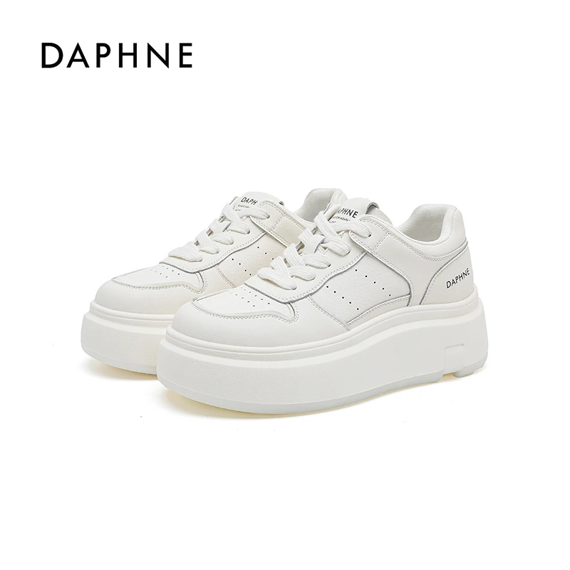 达芙妮拼色增高厚底板鞋女2025新款秋冬潮流系带休闲鞋时尚女鞋