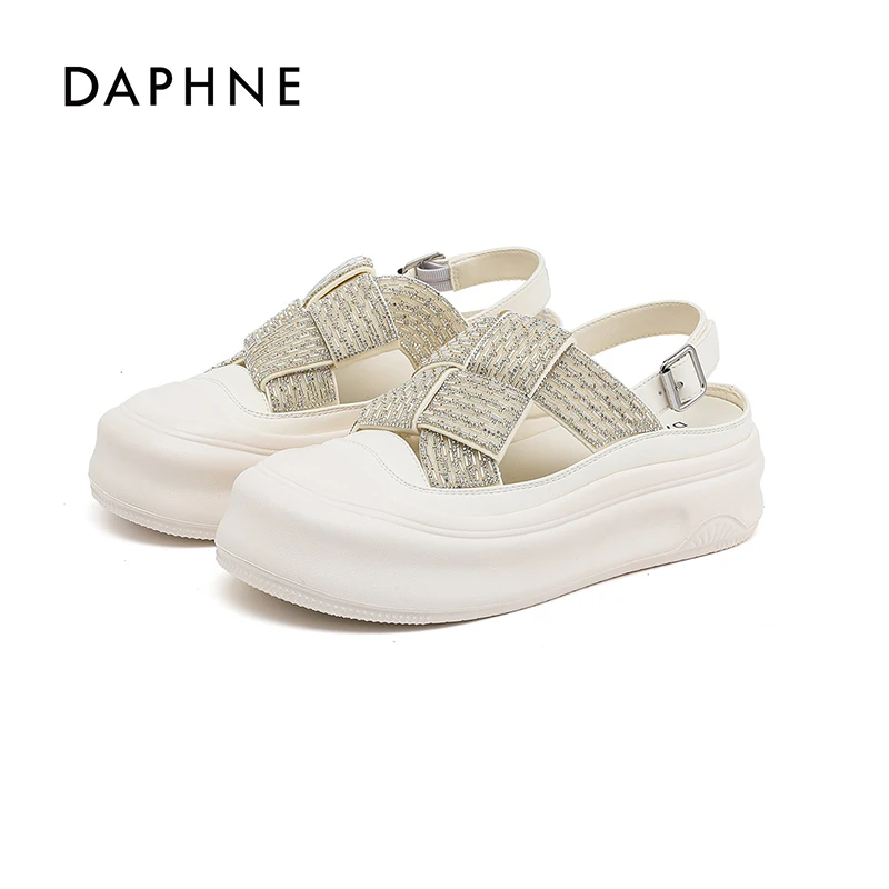 达芙妮包头半拖鞋夏季外穿镂空2025新款增高凉拖鞋