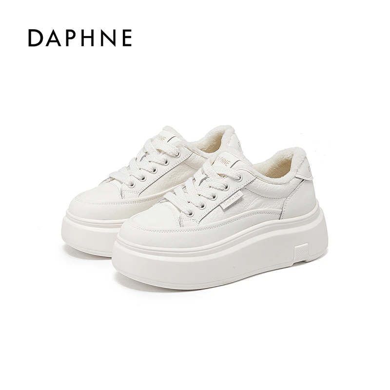 Daphne/达芙妮女鞋2025冬季板鞋厚底增高加绒保暖经典小白鞋休闲