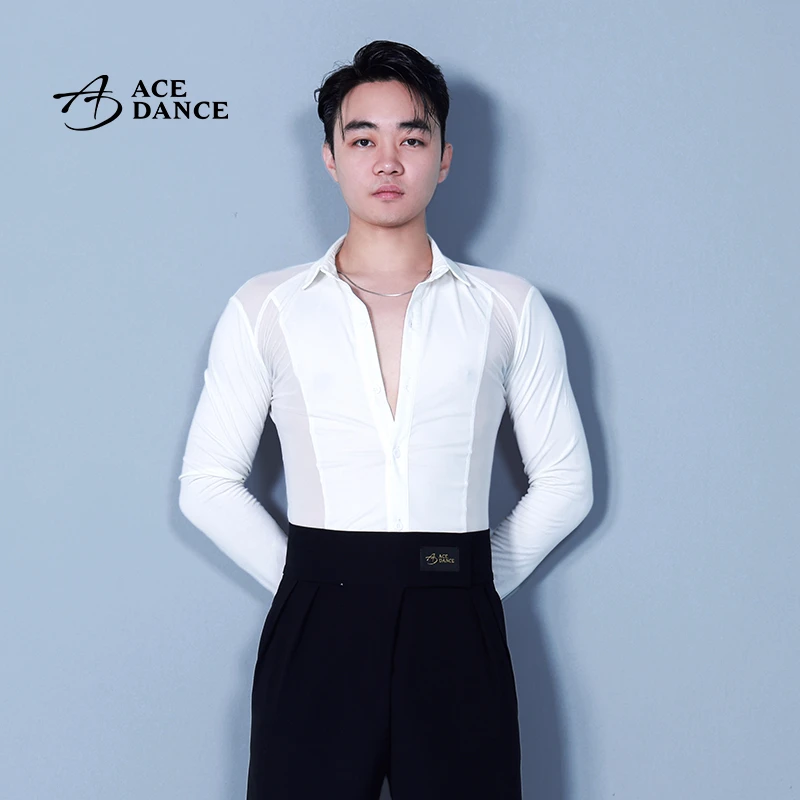 ACEdance拉丁舞男连体网纱拼接设计款上衣练功服艺考演出服SY291