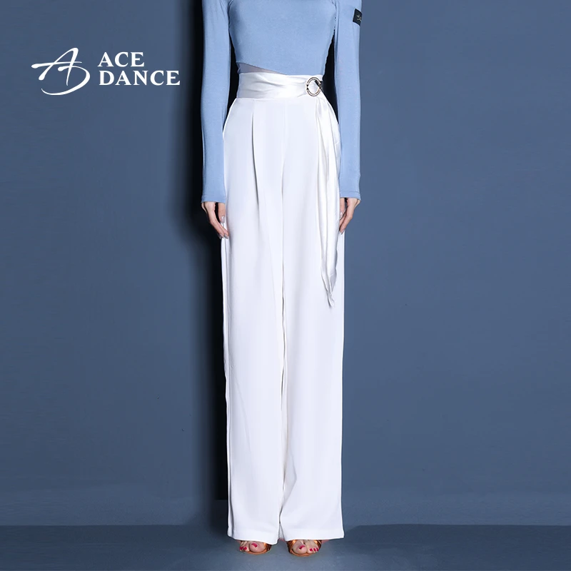 ACEdance拉丁舞女裤摩登舞腰间钻扣飘带设计款直筒广场舞裤DA295