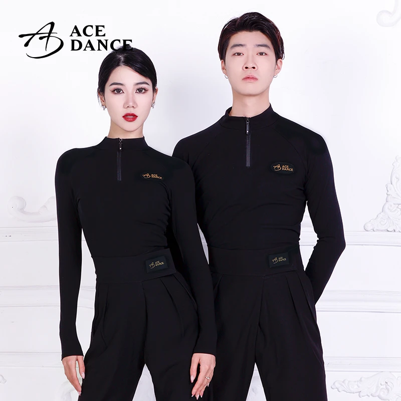ACEdance拉丁舞服摩登舞上衣男女同款高领薄绒练功服广场舞SY217