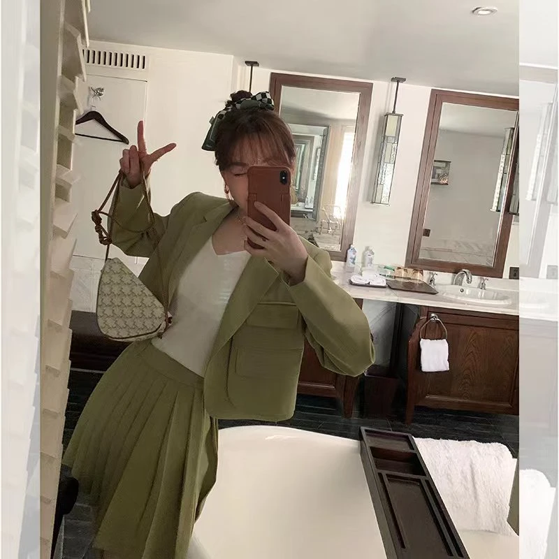 【北野女高】时尚小个子短西装女+气质百褶裙套 MD221043-A/B