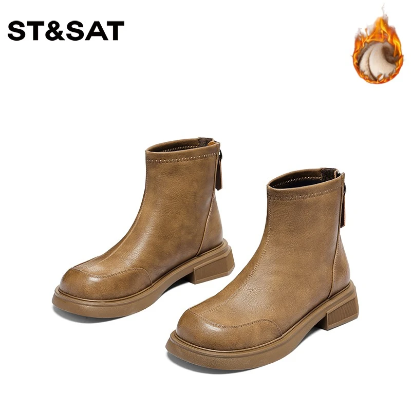 星期六英伦风靴子加绒马丁靴女秋冬2023新款显脚小短靴百搭瘦瘦靴