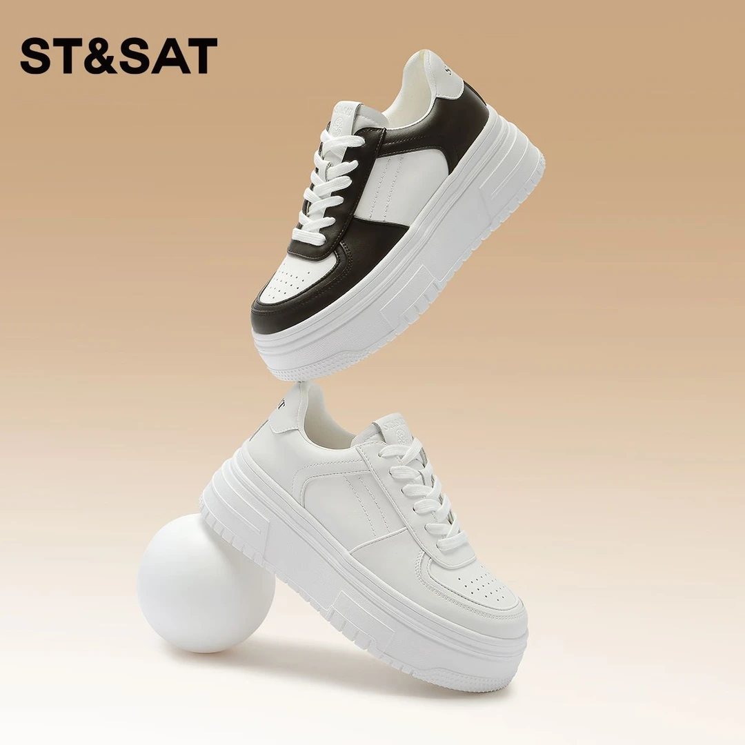 星期六厚底小白鞋板鞋2024新款时尚黑白软底百搭增高潮流运动板鞋