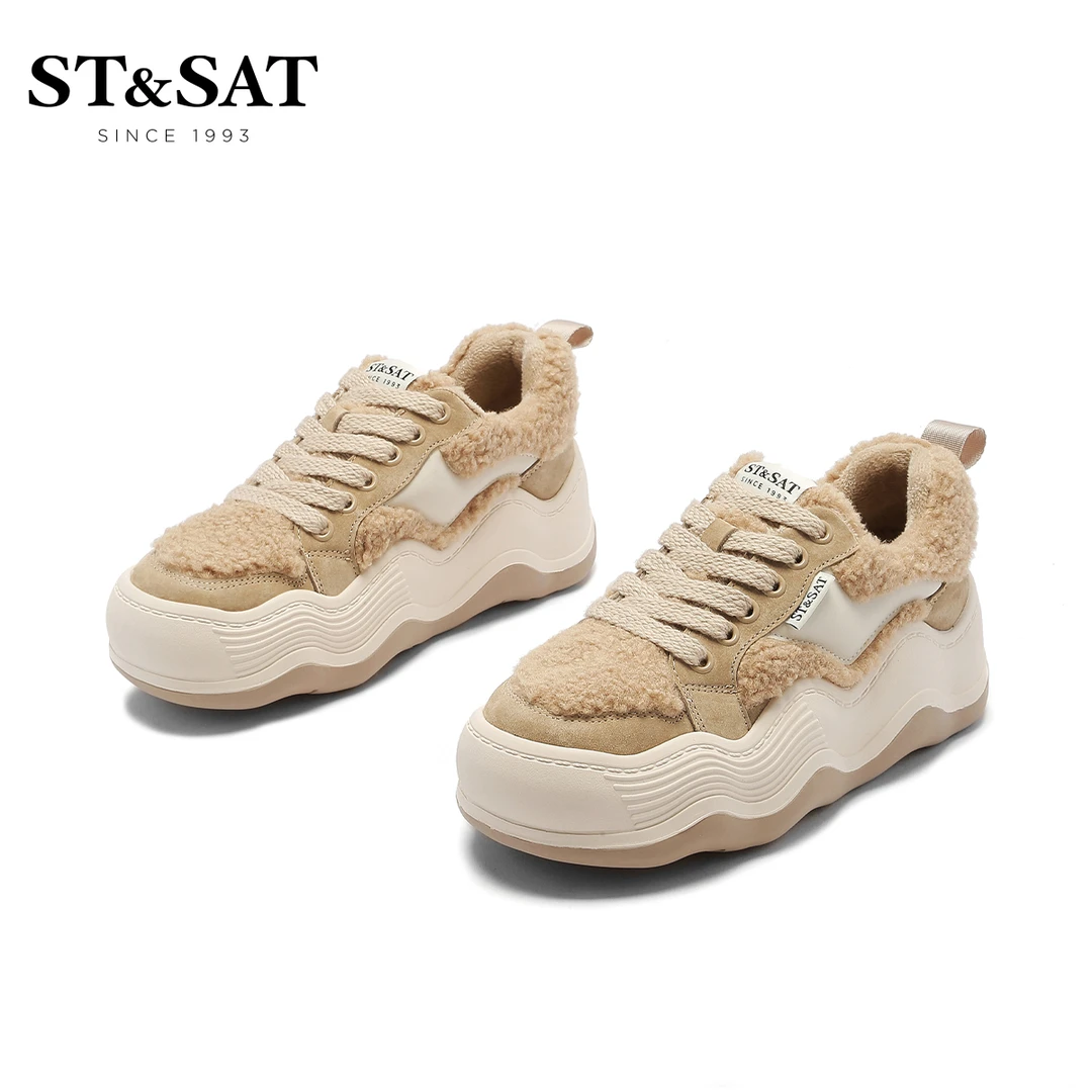 St&Sat/星期六新款百搭保暖加绒板鞋ins大头鞋女2023冬SS2411201E