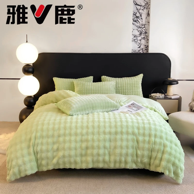 V/雅鹿托斯卡纳泡泡绒拉链款毯子牛奶绒双面学生加厚单被套毯子