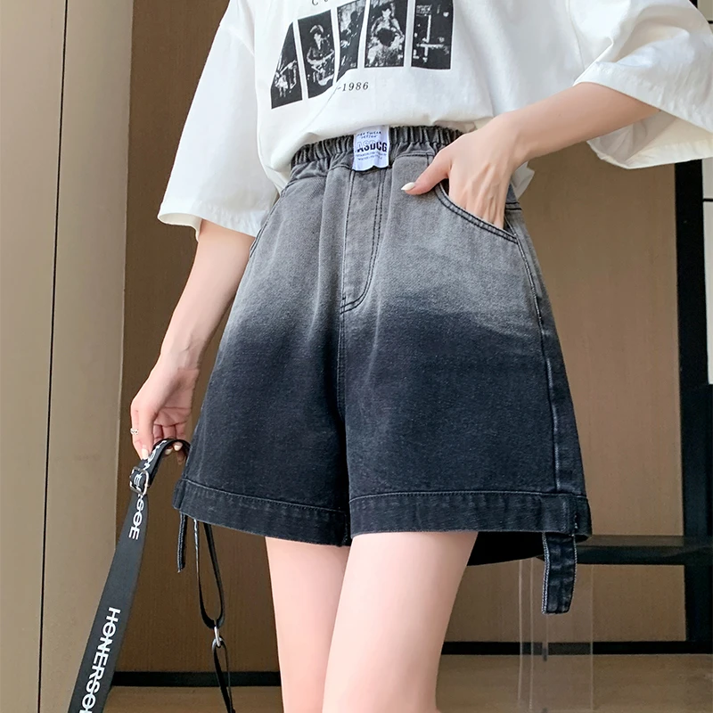 胖妹妹显瘦女裤A字牛仔短裤高腰阔腿裤夏天薄款外穿百搭大码女装