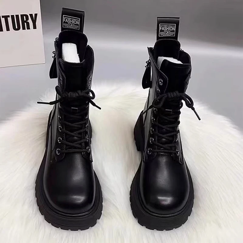 厚底马丁靴女2024秋冬新款英伦风时百搭加绒时尚休闲小短靴女单靴