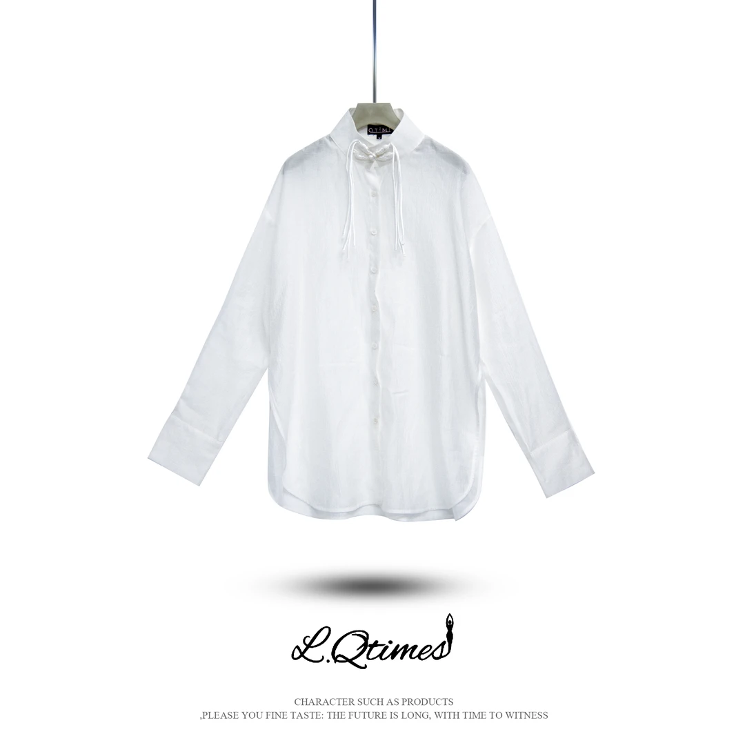 Qtime&【金陵梦】时尚设计师款24年新款春长袖简约衬衫（24120602）