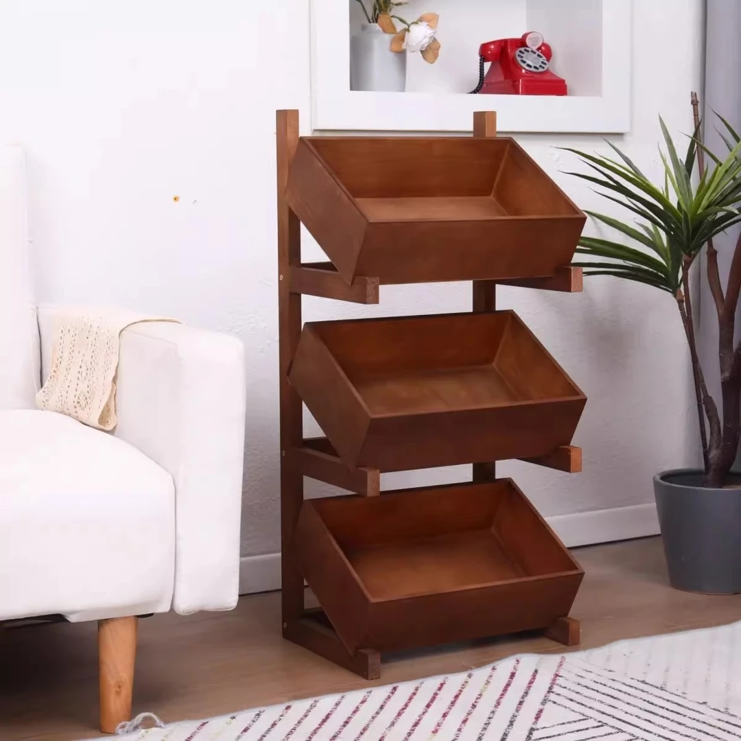 中古置物架客厅实木简约零食玩具陈列架厨房蔬菜多层收纳架casagd