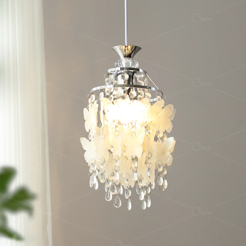 法式奶油风卧室床头小吊灯轻奢蝴蝶贝壳风铃灯过道玄关吊灯卧室