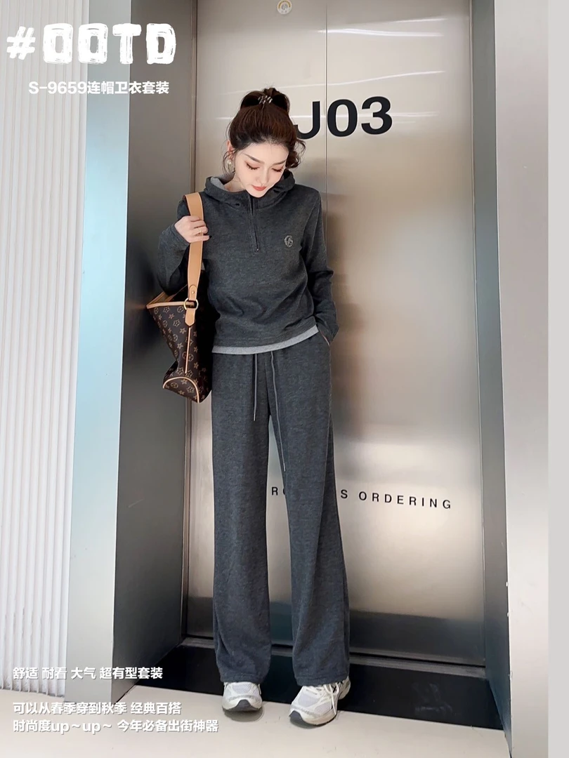【原创设计】糯米加绒加厚连帽拉链卫衣运动套装休闲假两件两件套