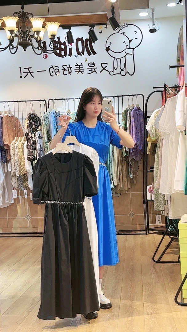 泡泡袖收腰连衣裙2023夏季流行款法式时髦裙子