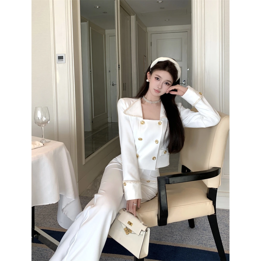 设计感气质白色法式外套直筒裤子两件套装女装秋季高级感时尚新款