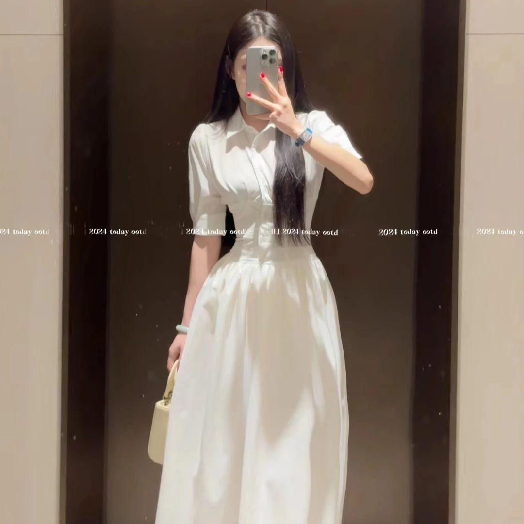 夏季法式气质时尚女装连衣裙收腰显瘦白色裙子新款设计感小众长裙
