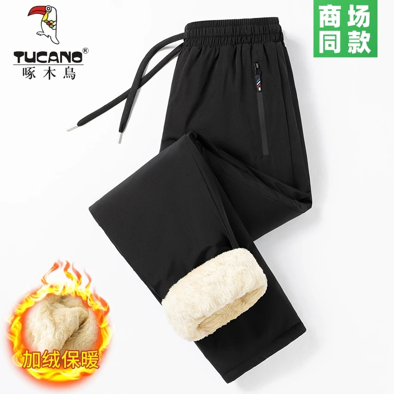 啄木鸟秋冬运动长裤男爸爸装羊羔绒裤子中老年防水加绒加厚休闲裤