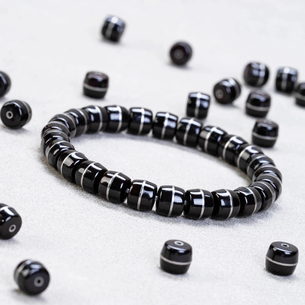 印尼老料椰蒂一线药师镶铜单圈佛珠手串 精品原色高密老型桶珠