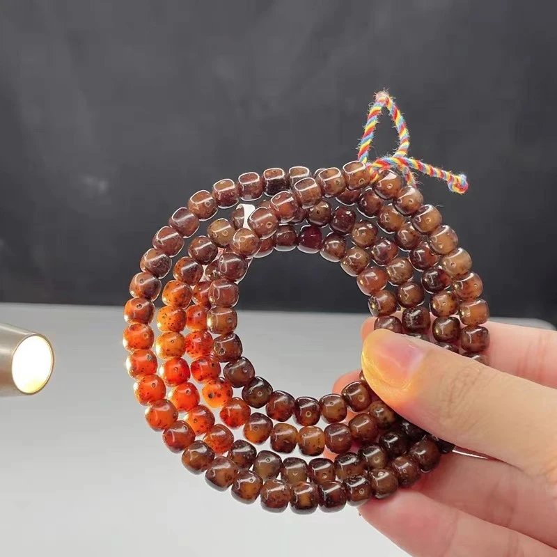 毕业级海南陈化果冻料粉皮星月菩提108颗高密桶佛珠男女手串