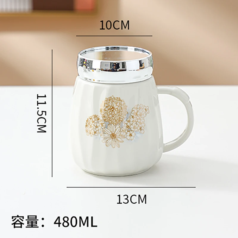 网红款时光漫步镜面马克杯大容量喝水杯带盖家用办公手柄泡茶杯