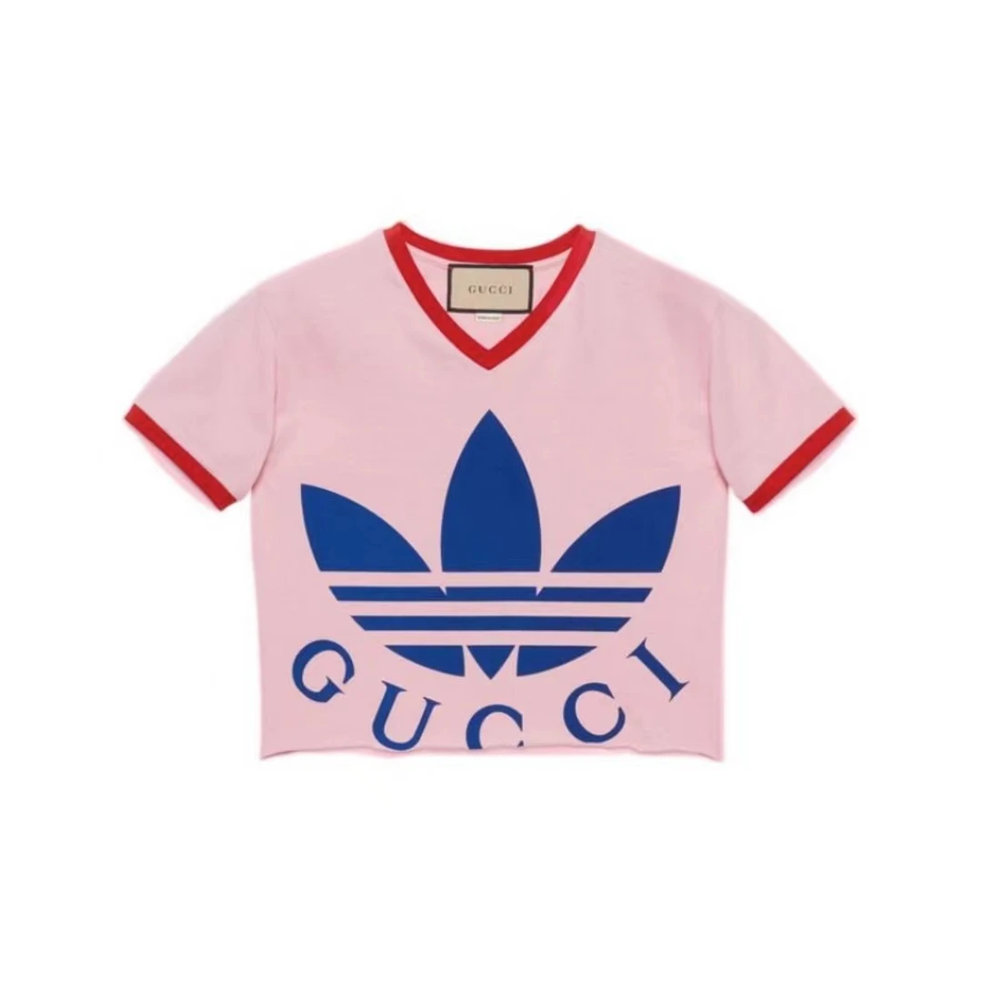 全新未使用 剪标 GUCCI古驰三叶草联名Logo女款休闲短款清凉短袖