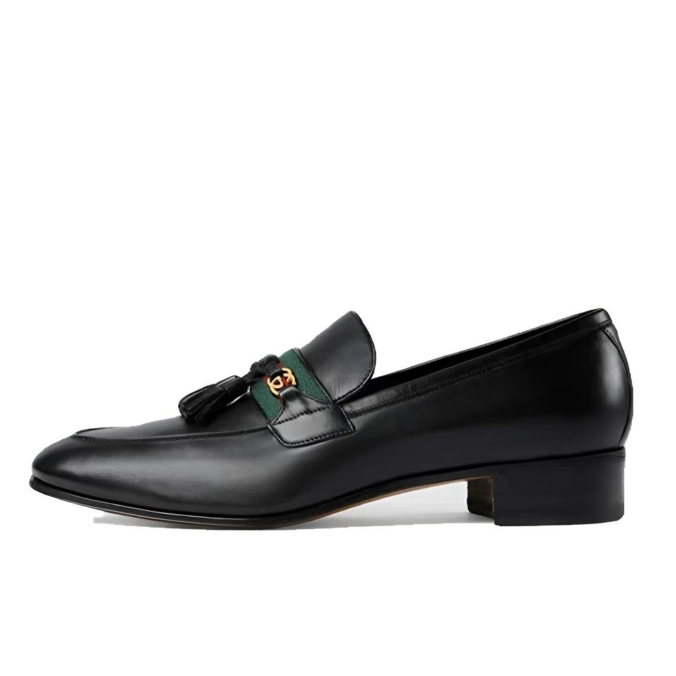 未使用 GUCCI/古驰 男女情侣黑色红绿织带吊坠休闲时尚乐福鞋皮鞋