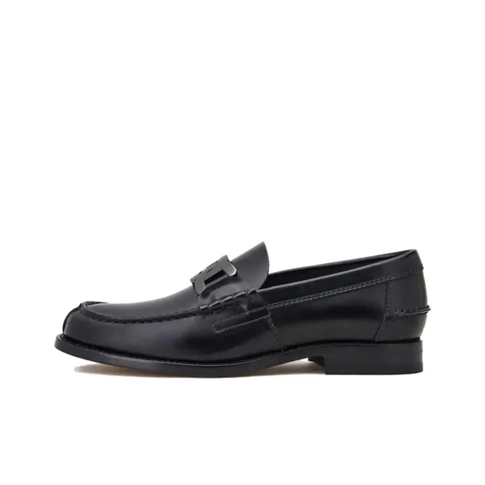 未使用 TOD’S/托德斯 男款金属黑扣Logo黑色休闲乐福鞋皮鞋