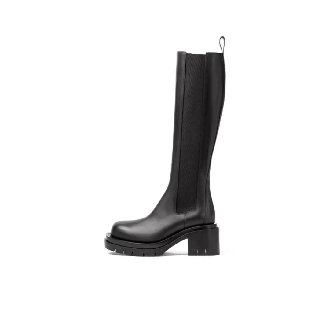 未使用 BOTTEGA VENETA/葆蝶家 36.5 BV女款高跟厚底高筒皮靴