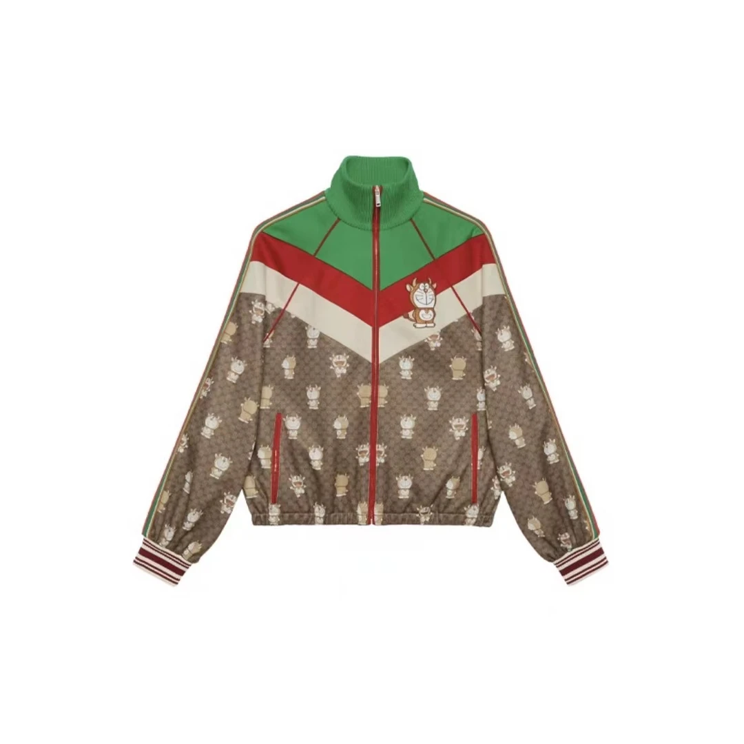 全新未使用 GUCCI/古驰 哆啦A梦联名女款老花时尚拉链夹克外套