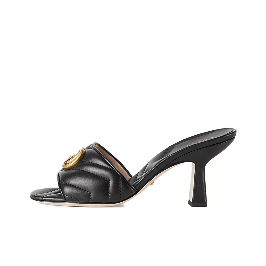 未使用 GUCCI/古驰 女款双G金属扣皮面休闲时尚高跟凉拖皮鞋