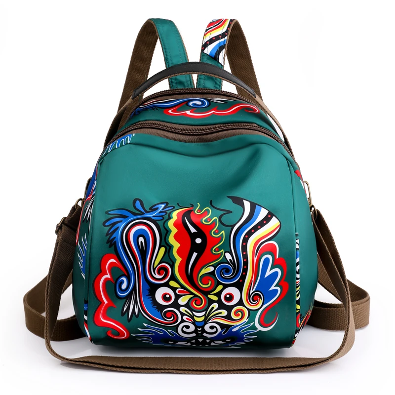 四季百搭时尚百搭复古女士国风单肩防水多功能斜跨双肩包