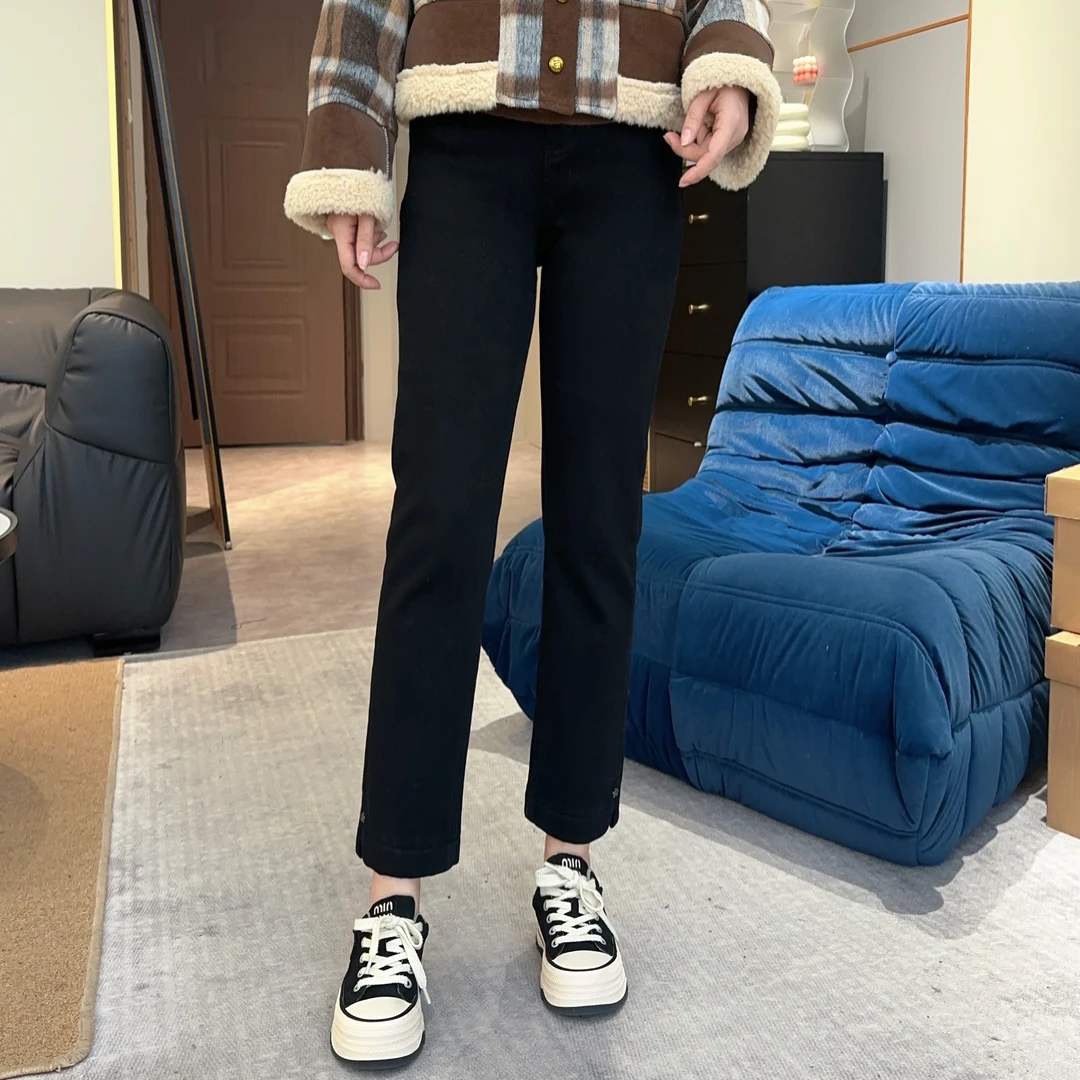 【黑色烟管裤】小个子厚绒裤烟管裤冬季新款显瘦百搭牛仔裤 N505