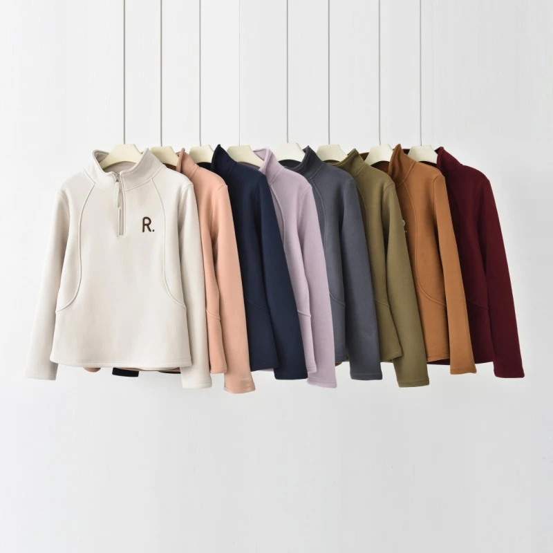 冬季新款立领运动休闲半拉链加绒加厚男女长袖卫衣-D63137