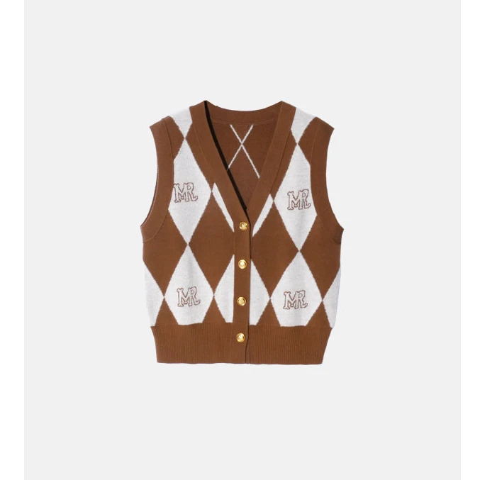 【王老板】女士上衣马甲毛衣舒适常规款格子2024新款毛衣291002