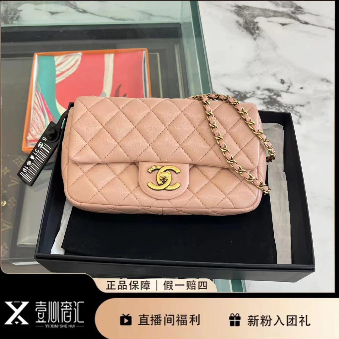 95新 Chanel/香奈儿 CF大mini胭脂粉单肩斜挎包