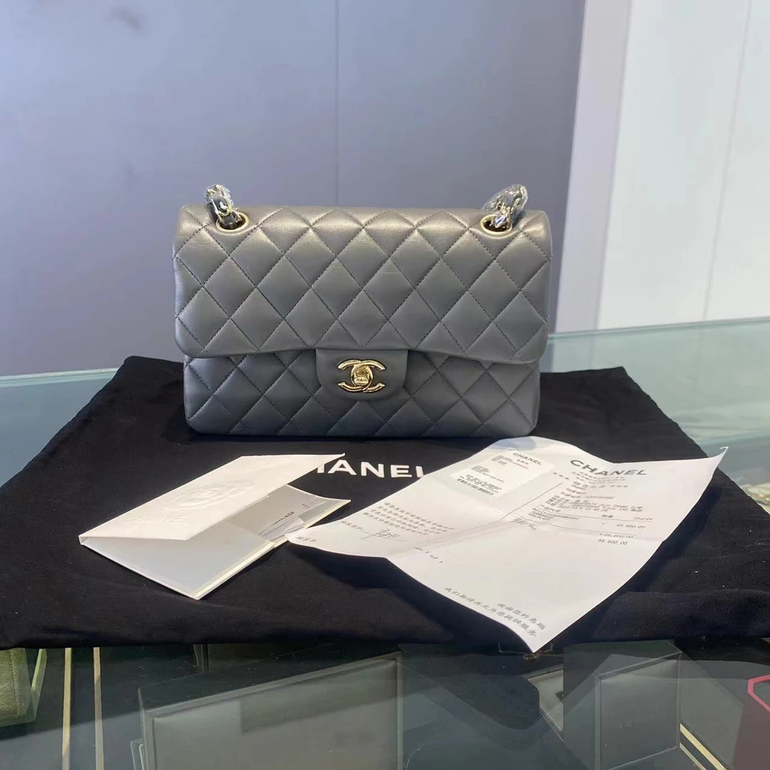 99新 Chanel/香奈儿 黑金羊皮CF小号单肩包