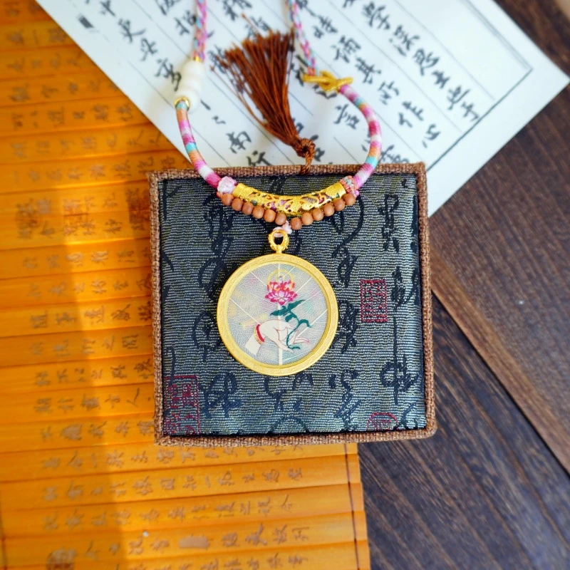 铜合金吊坠 【FO手莲花】藏式手工编织国风唐卡手绘菩提叶复古项链