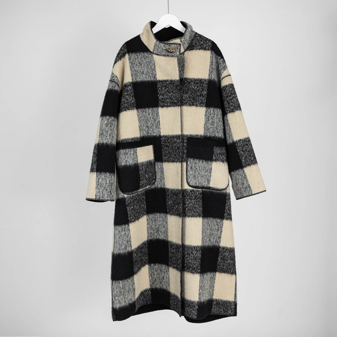 （几里）气质温婉风拼色毛呢外套 衣长119 胸围126 084103