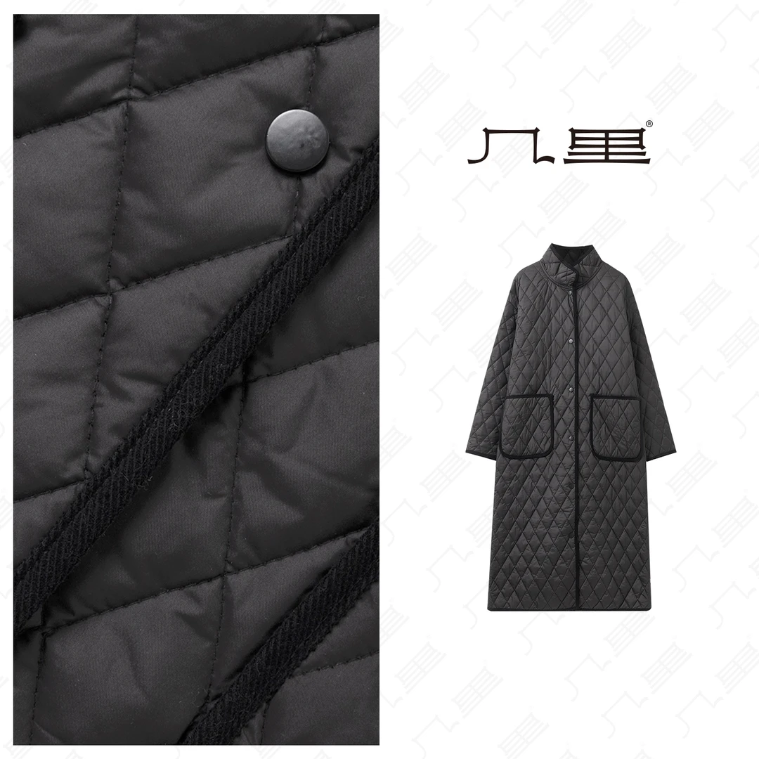 几里与麻【菱格设计】百搭休闲长款棉服 衣长115 胸围126 106925