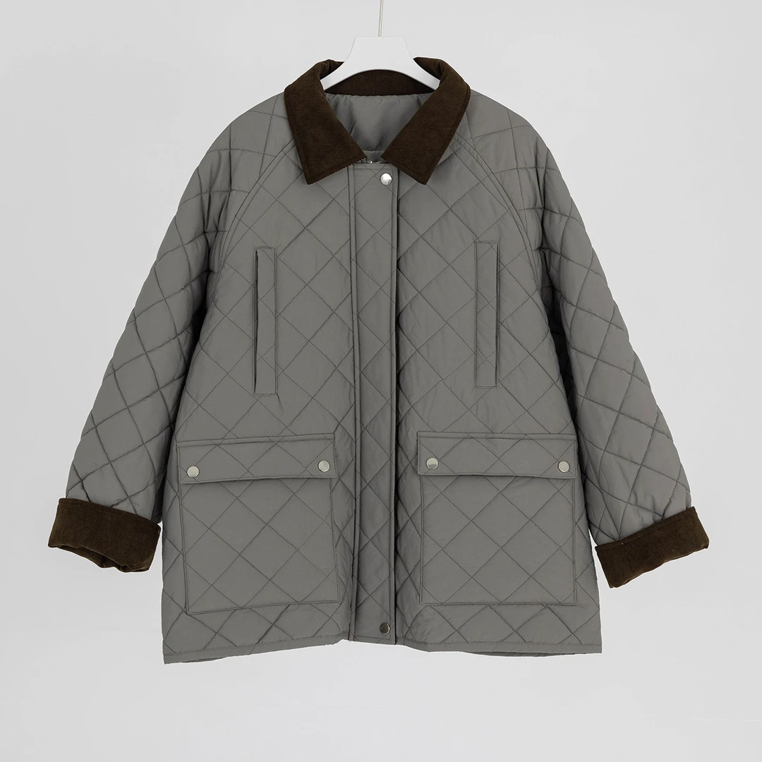 （几里）百搭休闲拼色保暖宽松棉服外套衣长74胸围128 124204